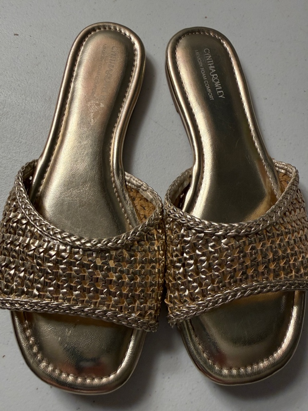 Cynthia Rowley Metallic Rose Gold Woven Slide Mules